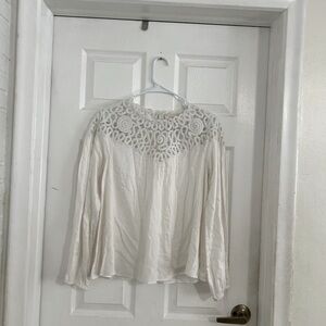 Johnny Was Jade white Cream Cropped Bib Collar Blouse Sz XS